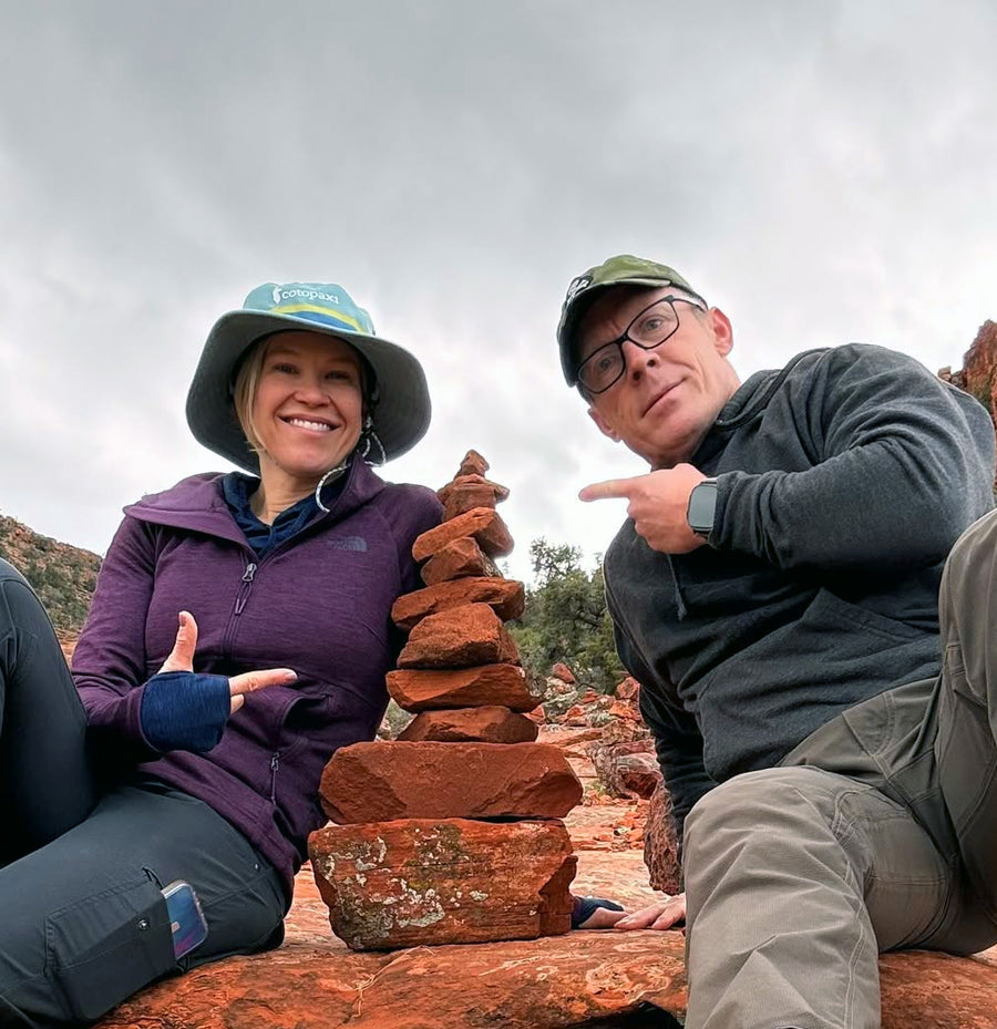 Amanda and Ryan, owners of Small Batch Creations, in the red rock desert near Hurricane, Utah
